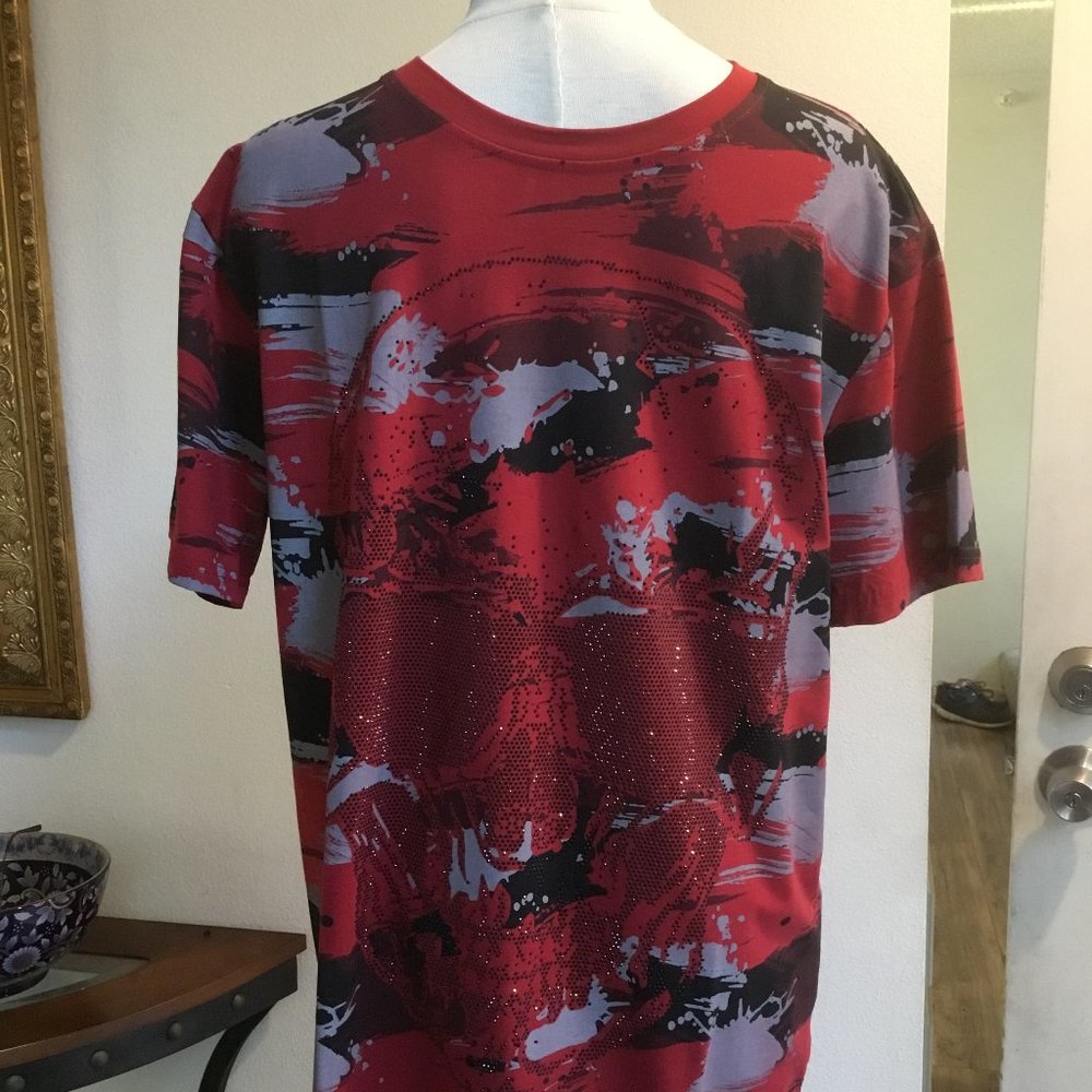 PLATINI Men's Camouflage Print Tee T-Shirt Skull Rhinestones Short Sleeve M
